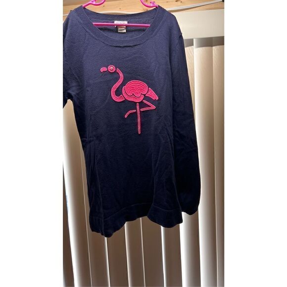 J.Crew Women's Flamingo Crew Neck Long Sleeve Pullover Sweater Pink Blue Size XS - Picture 2 of 6